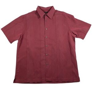 Axist Silk Touch Mens XL Burgundy Red Tonal Short Sleeve Button Down Shirt